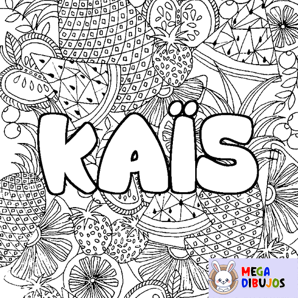 Coloraci&oacute;n del nombre KA&Iuml;S - decorado mandala de frutas