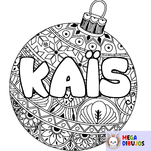 Coloraci&oacute;n del nombre KA&Iuml;S - decorado bola de Navidad