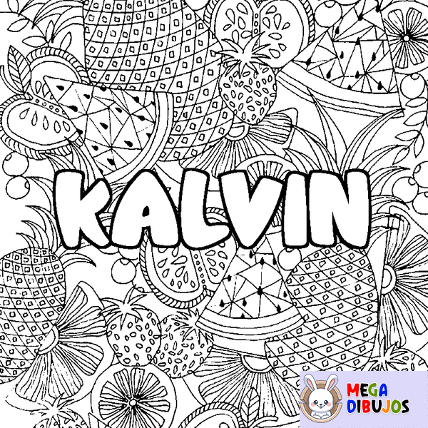 Coloraci&oacute;n del nombre KALVIN - decorado mandala de frutas