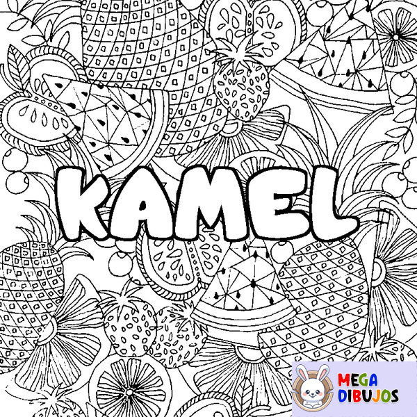 Coloraci&oacute;n del nombre KAMEL - decorado mandala de frutas