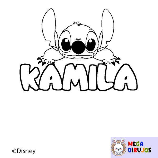 Coloraci&oacute;n del nombre KAMILA - decorado Stitch