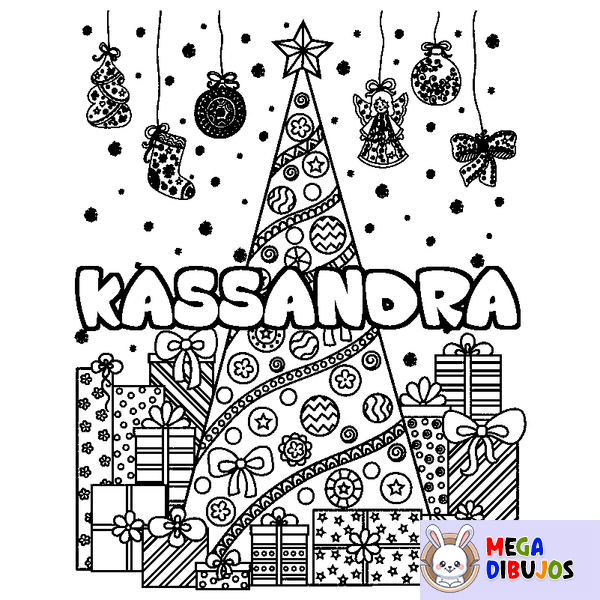 Coloraci&oacute;n del nombre KASSANDRA - decorado &aacute;rbol de Navidad y regalos
