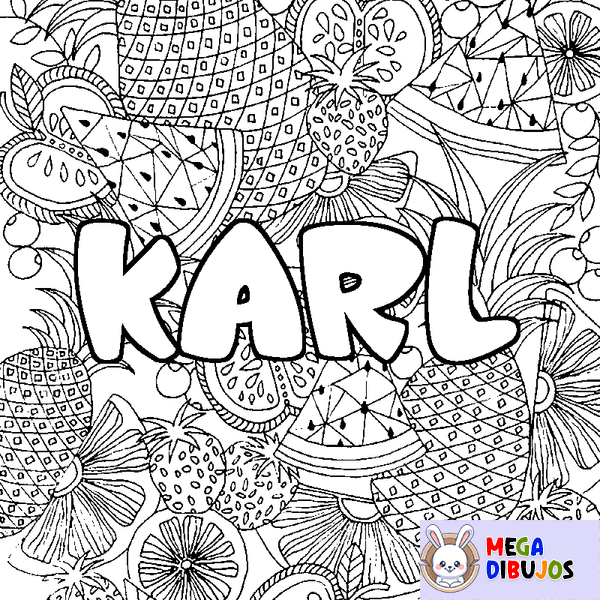 Coloraci&oacute;n del nombre KARL - decorado mandala de frutas