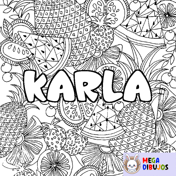 Coloraci&oacute;n del nombre KARLA - decorado mandala de frutas