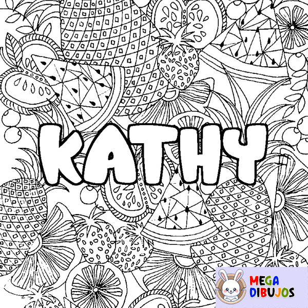 Coloraci&oacute;n del nombre KATHY - decorado mandala de frutas