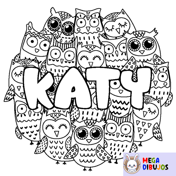Coloraci&oacute;n del nombre KATY - decorado b&uacute;hos