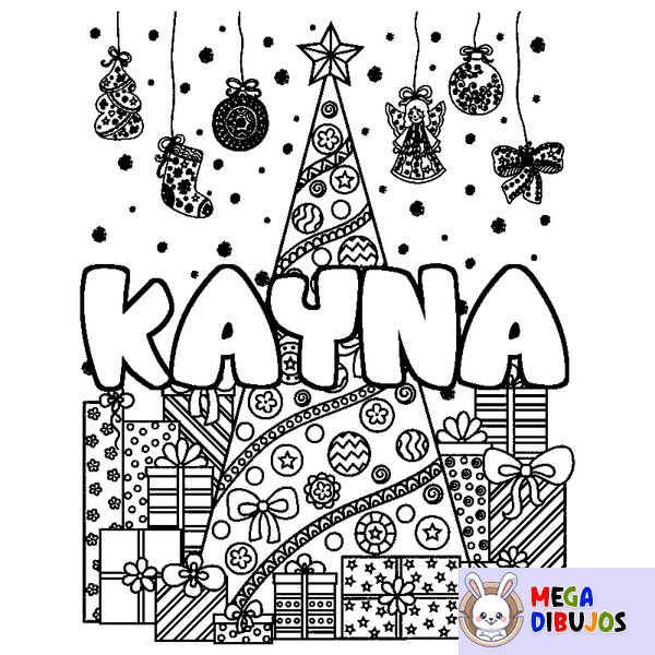 Coloraci&oacute;n del nombre KAYNA - decorado &aacute;rbol de Navidad y regalos