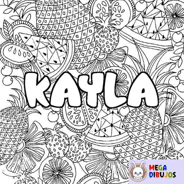 Coloraci&oacute;n del nombre KAYLA - decorado mandala de frutas
