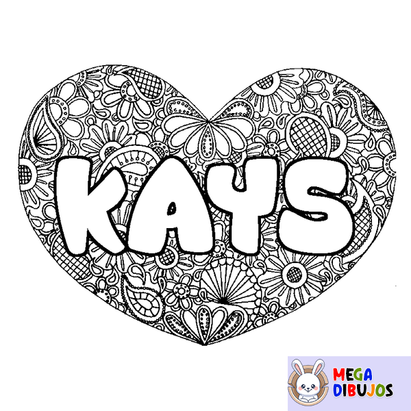 Coloraci&oacute;n del nombre KAYS - decorado mandala de coraz&oacute;n