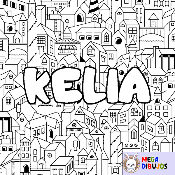 Coloraci&oacute;n del nombre KELIA - decorado ciudad