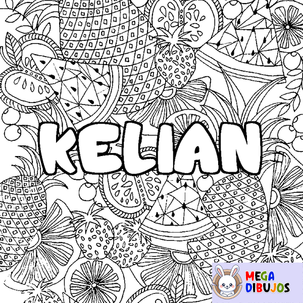 Coloraci&oacute;n del nombre KELIAN - decorado mandala de frutas