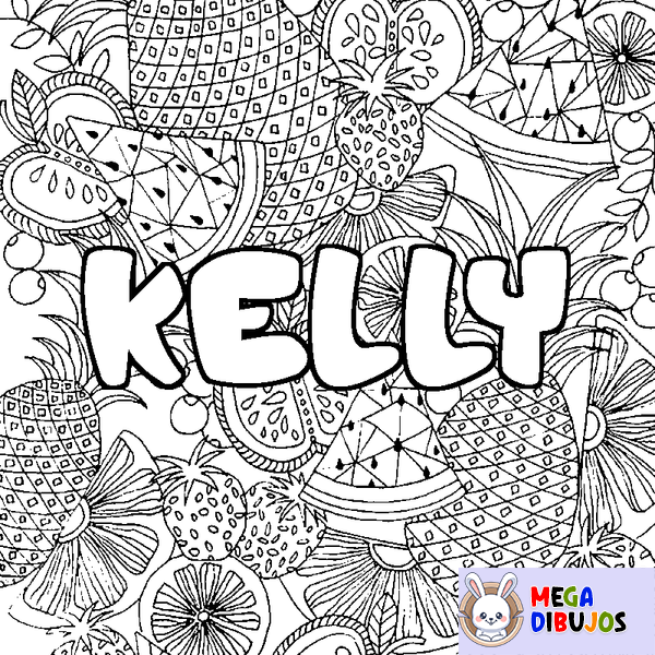Coloraci&oacute;n del nombre KELLY - decorado mandala de frutas