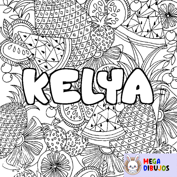 Coloraci&oacute;n del nombre KELYA - decorado mandala de frutas