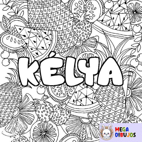Coloraci&oacute;n del nombre K&Eacute;LYA - decorado mandala de frutas