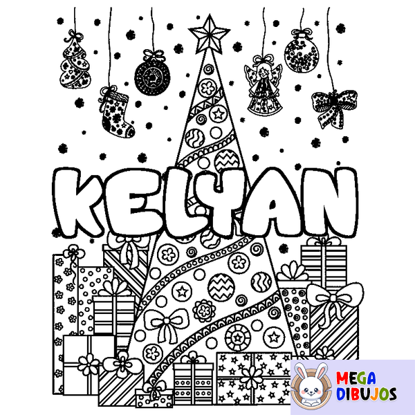 Coloraci&oacute;n del nombre KELYAN - decorado &aacute;rbol de Navidad y regalos