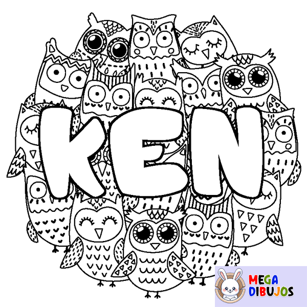 Coloraci&oacute;n del nombre KEN - decorado b&uacute;hos