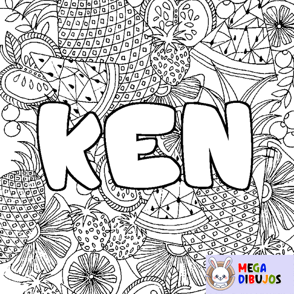 Coloraci&oacute;n del nombre KEN - decorado mandala de frutas