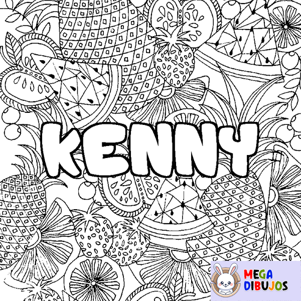 Coloraci&oacute;n del nombre KENNY - decorado mandala de frutas