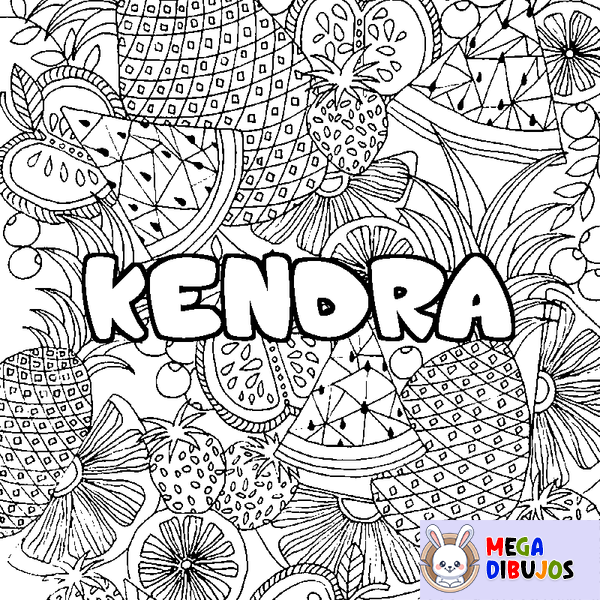 Coloraci&oacute;n del nombre KENDRA - decorado mandala de frutas