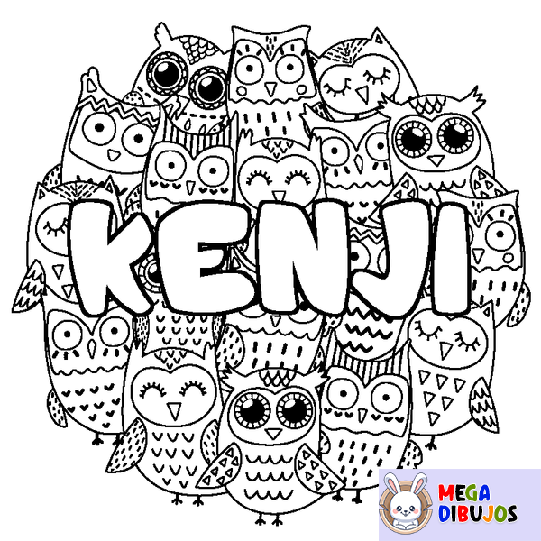 Coloraci&oacute;n del nombre KENJI - decorado b&uacute;hos