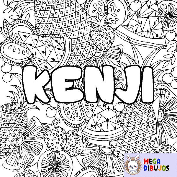 Coloraci&oacute;n del nombre KENJI - decorado mandala de frutas