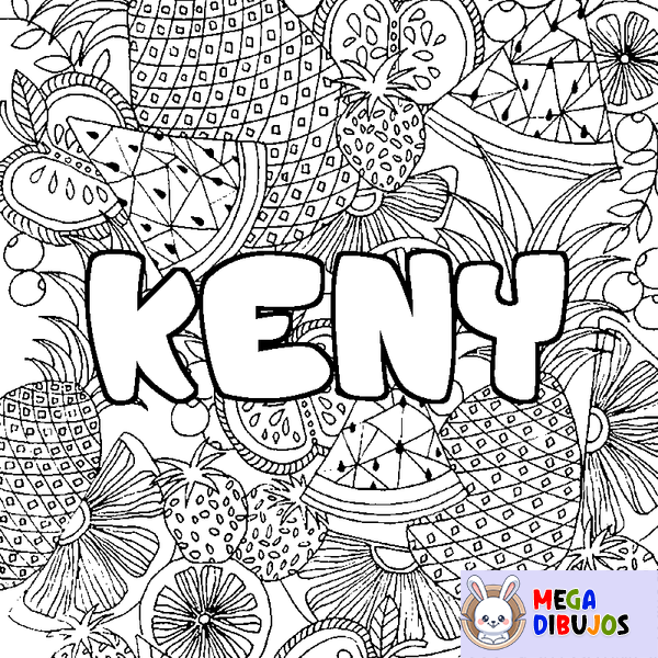 Coloraci&oacute;n del nombre KENY - decorado mandala de frutas