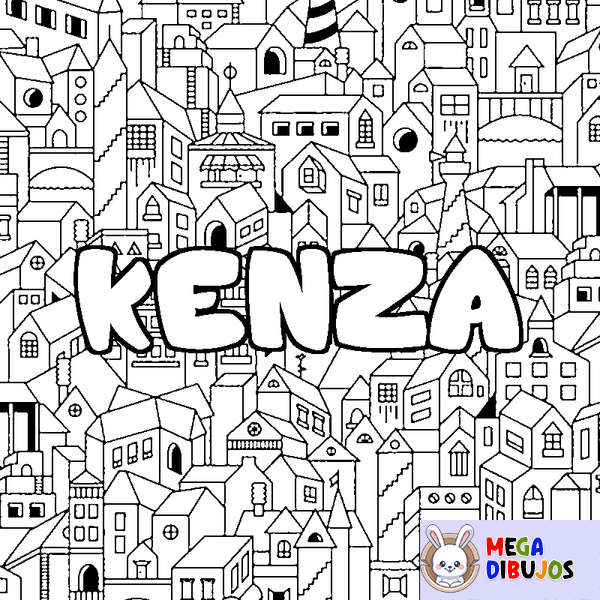 Coloraci&oacute;n del nombre KENZA - decorado ciudad