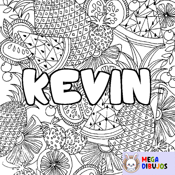 Coloraci&oacute;n del nombre KEVIN - decorado mandala de frutas