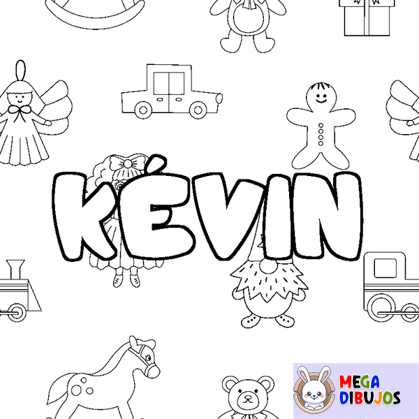 Coloraci&oacute;n del nombre K&Eacute;VIN - decorado juguetes