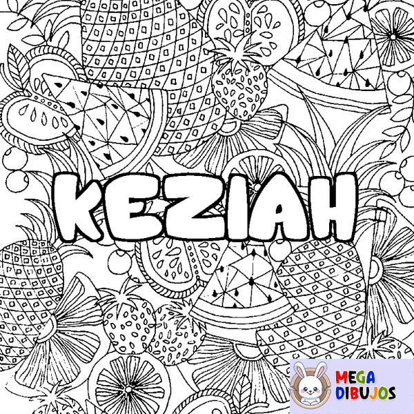 Coloraci&oacute;n del nombre KEZIAH - decorado mandala de frutas