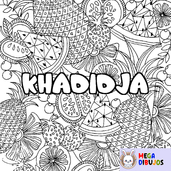 Coloraci&oacute;n del nombre KHADIDJA - decorado mandala de frutas