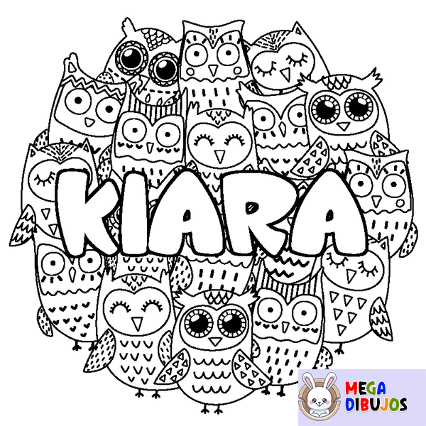 Coloraci&oacute;n del nombre KIARA - decorado b&uacute;hos