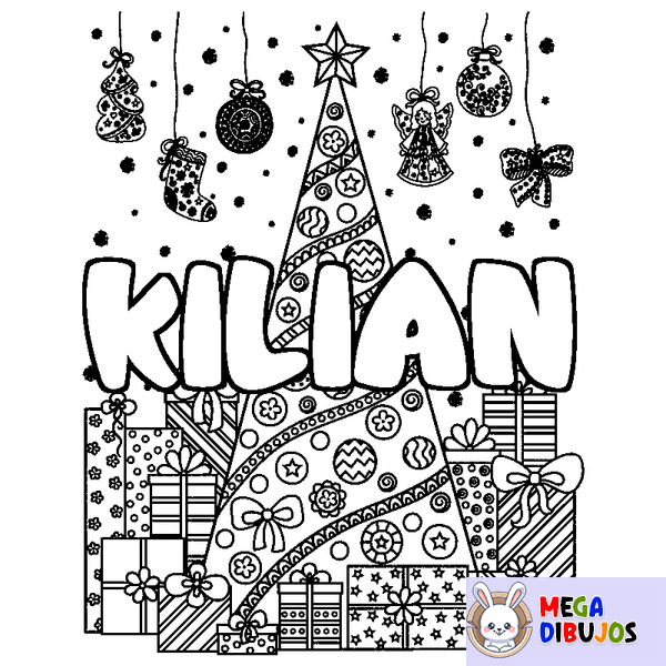 Coloraci&oacute;n del nombre KILIAN - decorado &aacute;rbol de Navidad y regalos