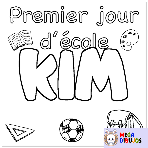 Coloraci&oacute;n del nombre KIM - decorado primer d&iacute;a de escuela