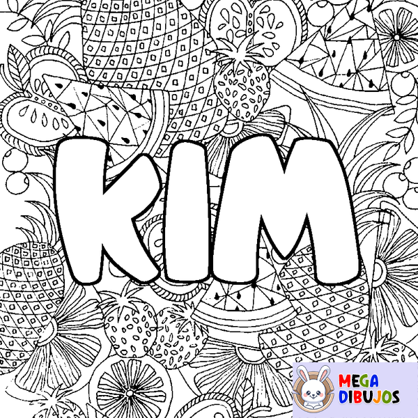 Coloraci&oacute;n del nombre KIM - decorado mandala de frutas