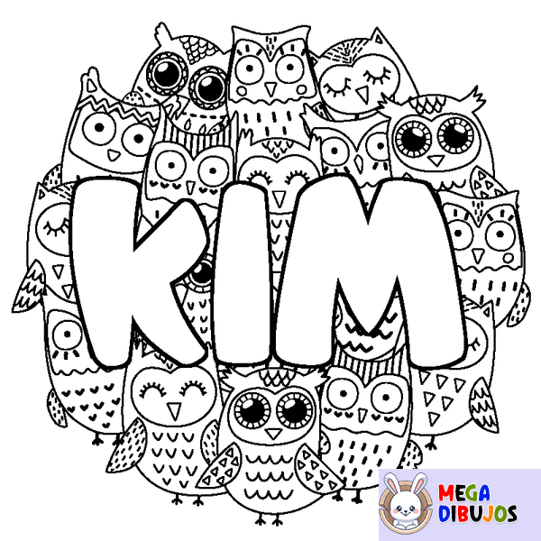 Coloraci&oacute;n del nombre KIM - decorado b&uacute;hos