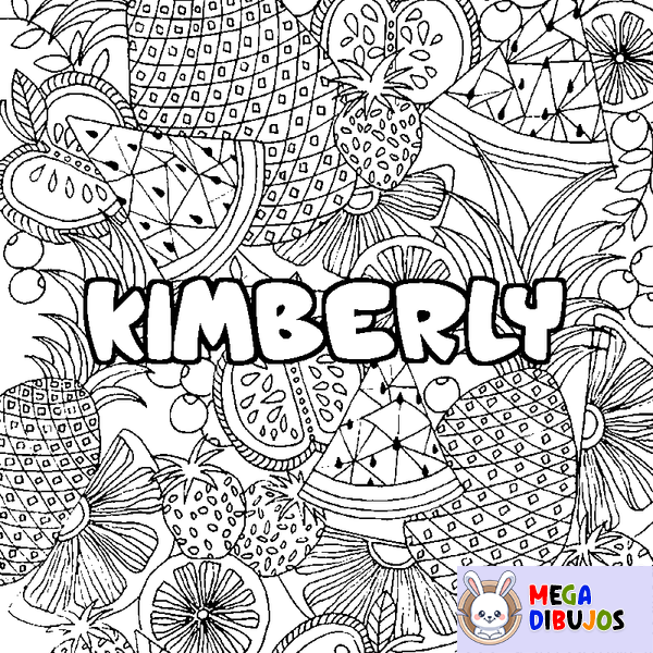 Coloraci&oacute;n del nombre KIMBERLY - decorado mandala de frutas