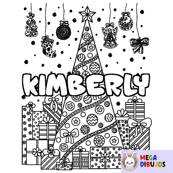 Coloraci&oacute;n del nombre KIMBERLY - decorado &aacute;rbol de Navidad y regalos