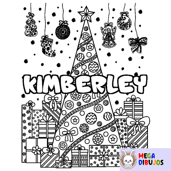 Coloraci&oacute;n del nombre KIMBERLEY - decorado &aacute;rbol de Navidad y regalos