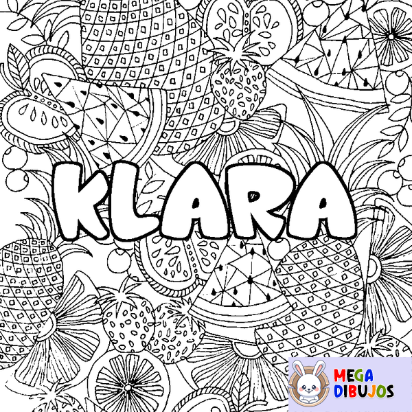 Coloraci&oacute;n del nombre KLARA - decorado mandala de frutas