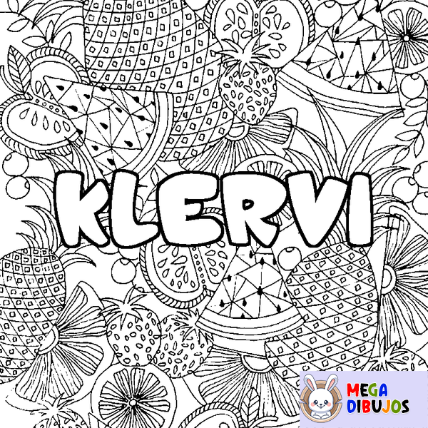 Coloraci&oacute;n del nombre KLERVI - decorado mandala de frutas