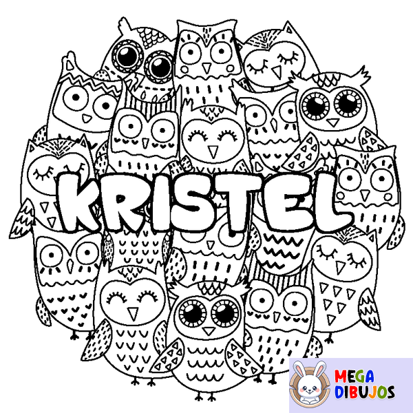 Coloraci&oacute;n del nombre KRISTEL - decorado b&uacute;hos