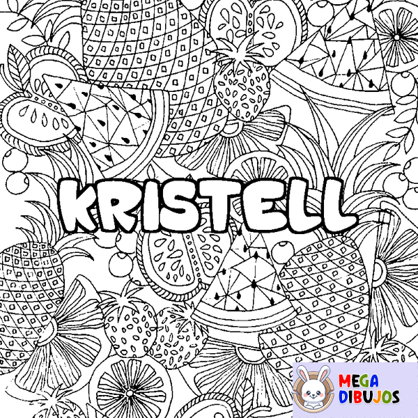 Coloraci&oacute;n del nombre KRISTELL - decorado mandala de frutas