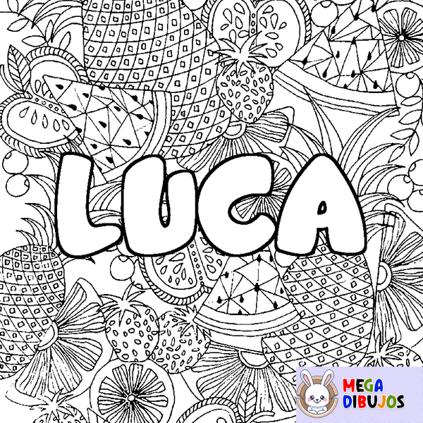 Coloraci&oacute;n del nombre LUCA - decorado mandala de frutas
