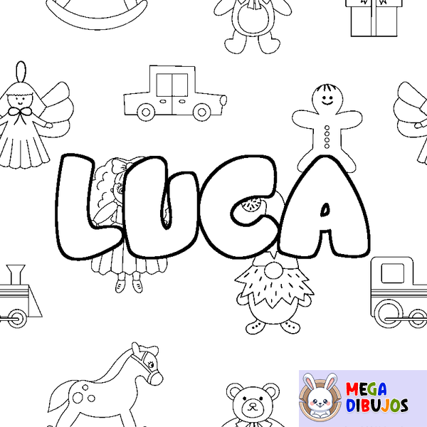 Coloraci&oacute;n del nombre LUCA - decorado juguetes