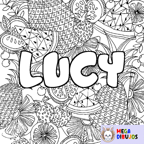 Coloraci&oacute;n del nombre LUCY - decorado mandala de frutas