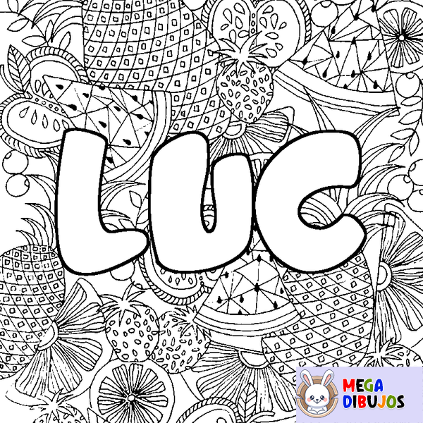 Coloraci&oacute;n del nombre LUC - decorado mandala de frutas