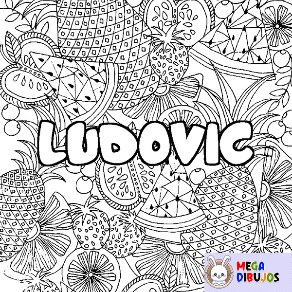 Coloraci&oacute;n del nombre LUDOVIC - decorado mandala de frutas