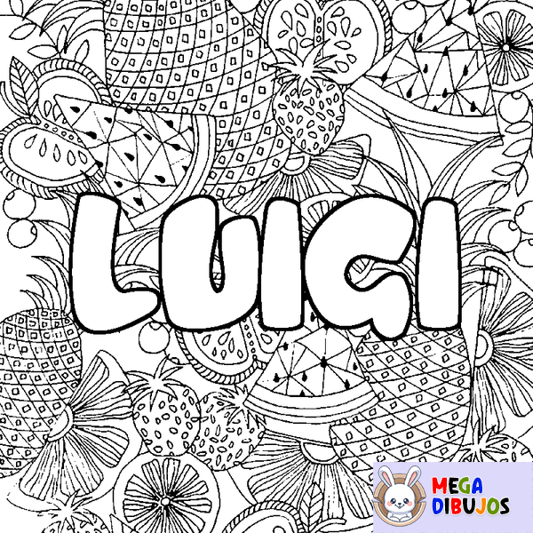 Coloraci&oacute;n del nombre LUIGI - decorado mandala de frutas