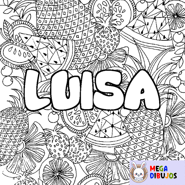 Coloraci&oacute;n del nombre LUISA - decorado mandala de frutas